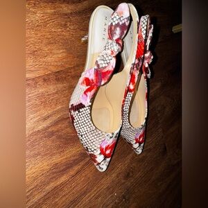 Alex Marie sling back floral snake print heels